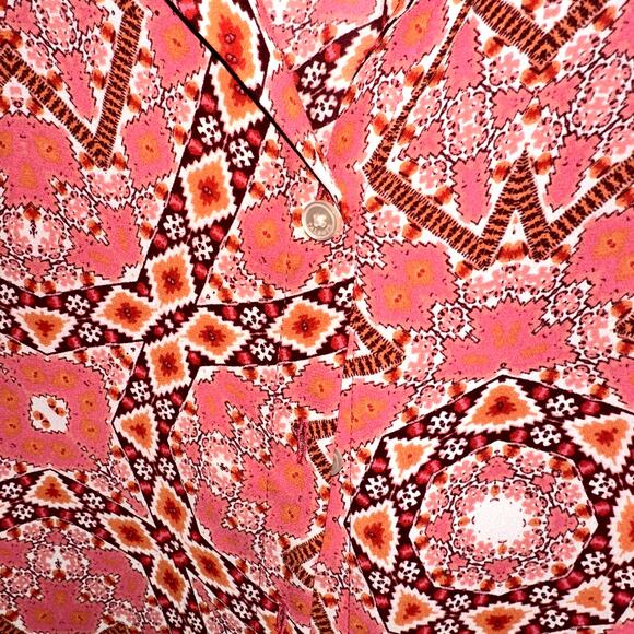 Talbots Womens Size Medium Pink White Geometric Boho Chiffon Long Sleeve Blouse - Picture 3 of 9